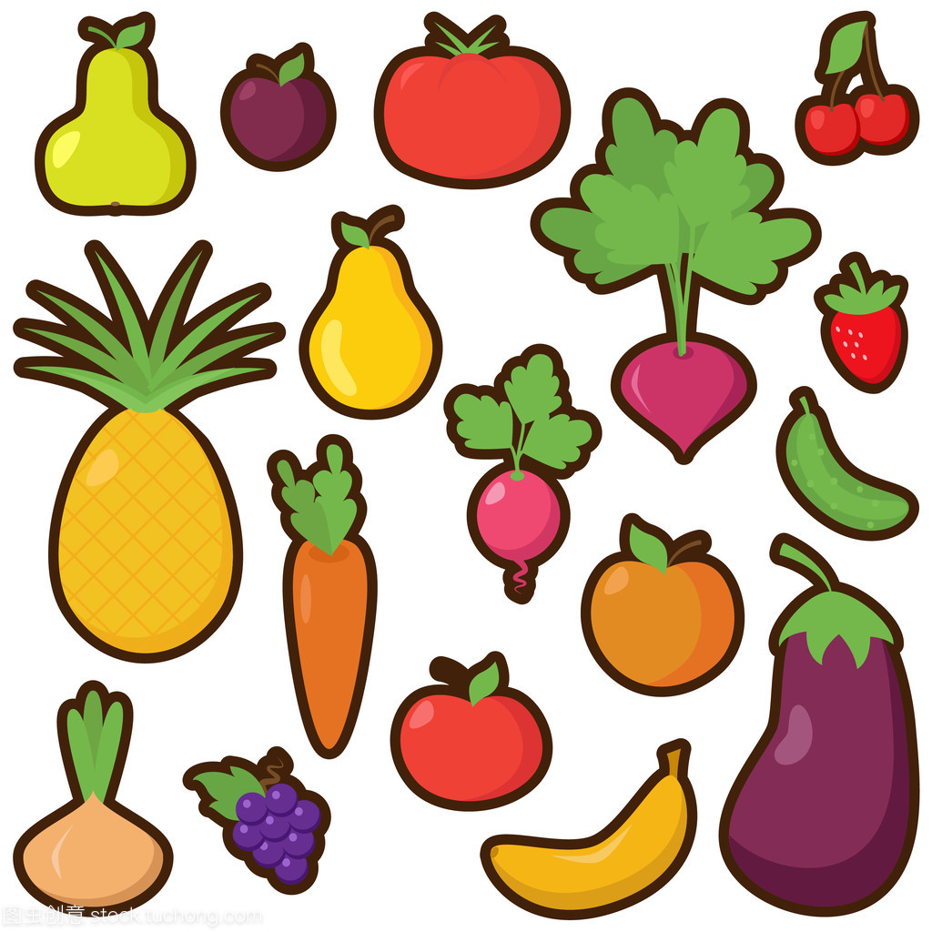 向量组的卡通水果和蔬菜